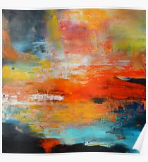Red abstract sunset landscape painting Poster