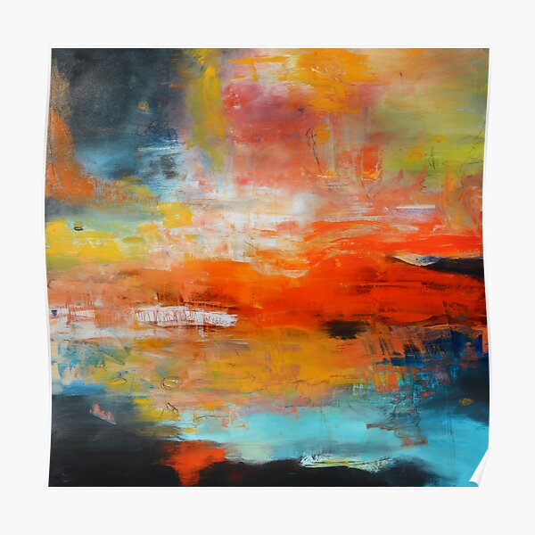 Red abstract sunset landscape painting Poster