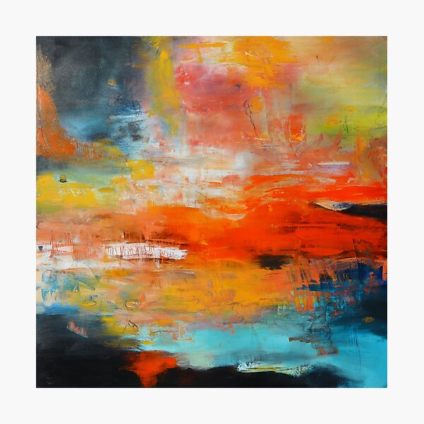 Red abstract sunset landscape painting Photographic Print