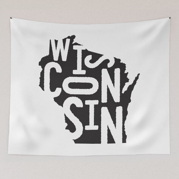 Artikelvorschau, Wisconsin State Design | Abstrakte Wisconsin-Beschriftungsgrafik | Wisconsin Geschenk | Wisconsin Karte entworfen und verkauft von crookedriverusa.