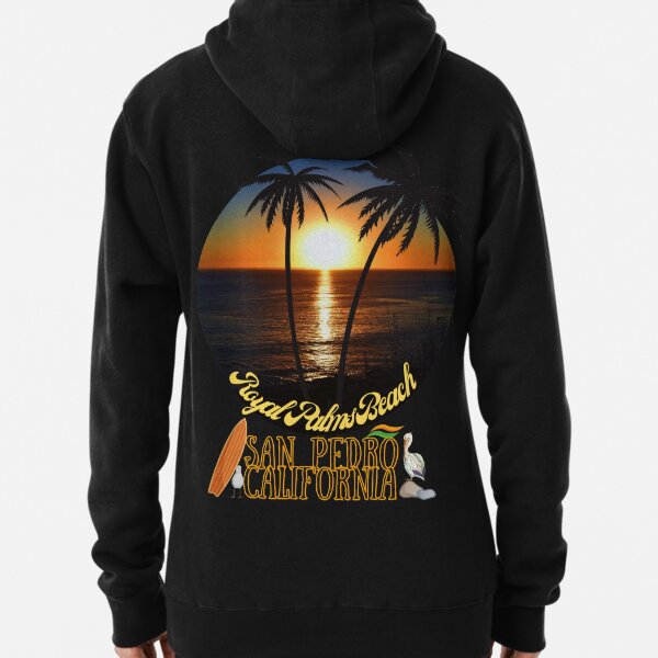 San Pedro California Sunset Royal Palms Beach Black Merch Pullover Hoodie