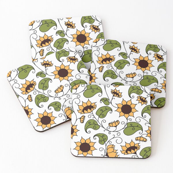 Item preview, Cute Girly Hand Drawn Yellow Sunflowers Green Leaves White designed and sold by tsuttles.