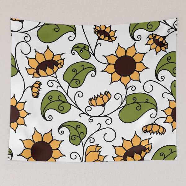 Item preview, Cute Girly Hand Drawn Yellow Sunflowers Green Leaves White designed and sold by tsuttles.