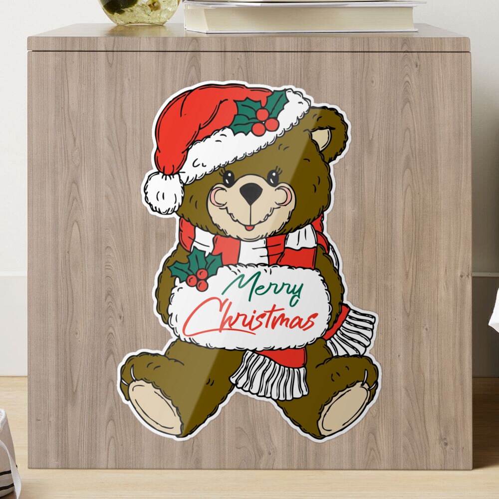 Round Merry Christmas Sticker with Cute Bear Design - XOXOKristen