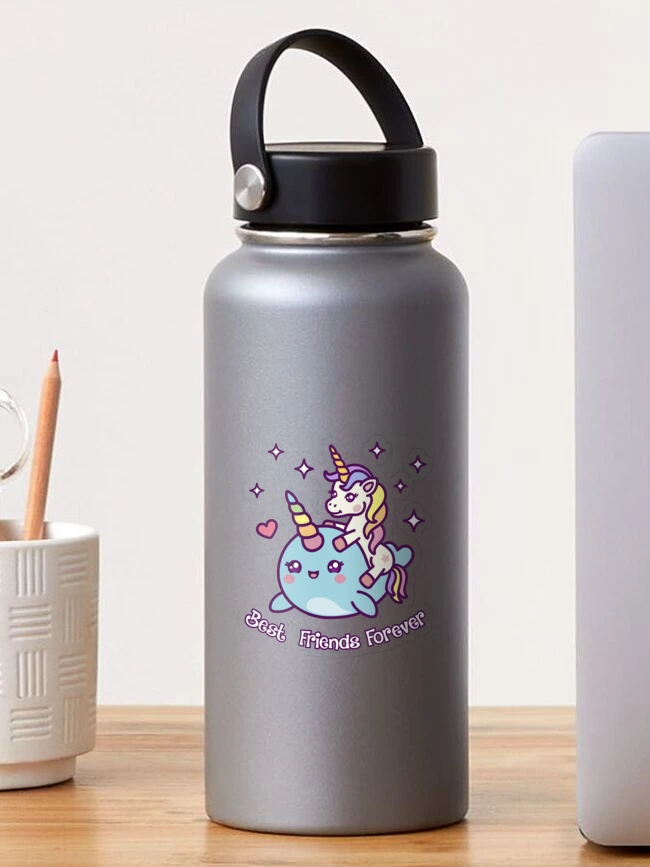 Narwhal and Friends, Emoji Tween Print, Pre-teen Girls, Unicorns, Panda,  Llamas and Doughnuts Water Bottle by cateandrainn