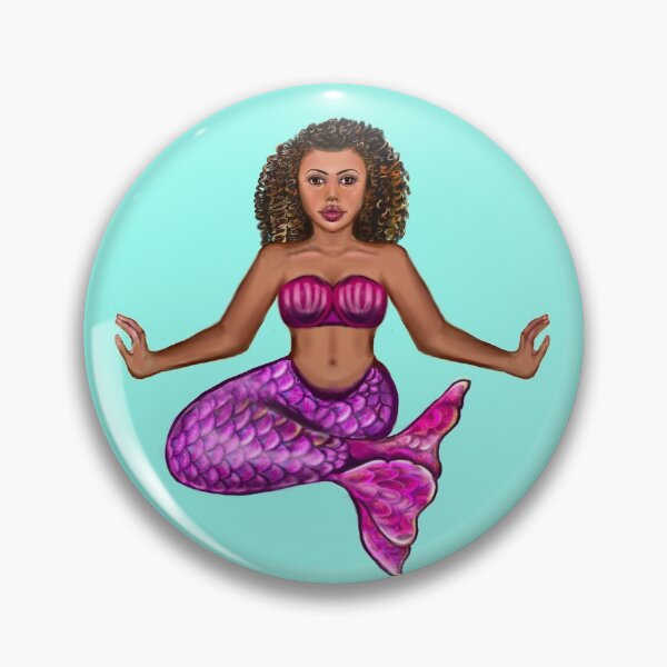 Item preview, Mermaid pose Cute  mermaid siting cross legged, brown eyes, Curly hair  and caramel brown skin - light background designed and sold by Artonmytee.