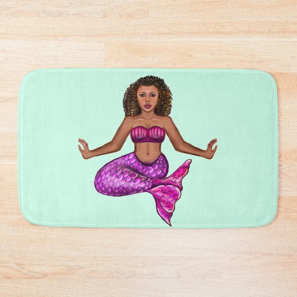 Item preview, Mermaid pose Cute  mermaid siting cross legged, brown eyes, Curly hair  and caramel brown skin - light background designed and sold by Artonmytee.