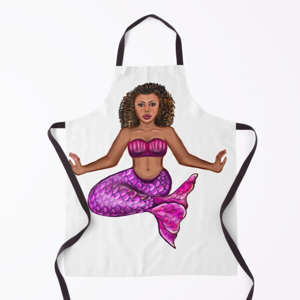 Item preview, Mermaid pose Cute  mermaid siting cross legged, brown eyes, Curly hair  and caramel brown skin - light background designed and sold by Artonmytee.