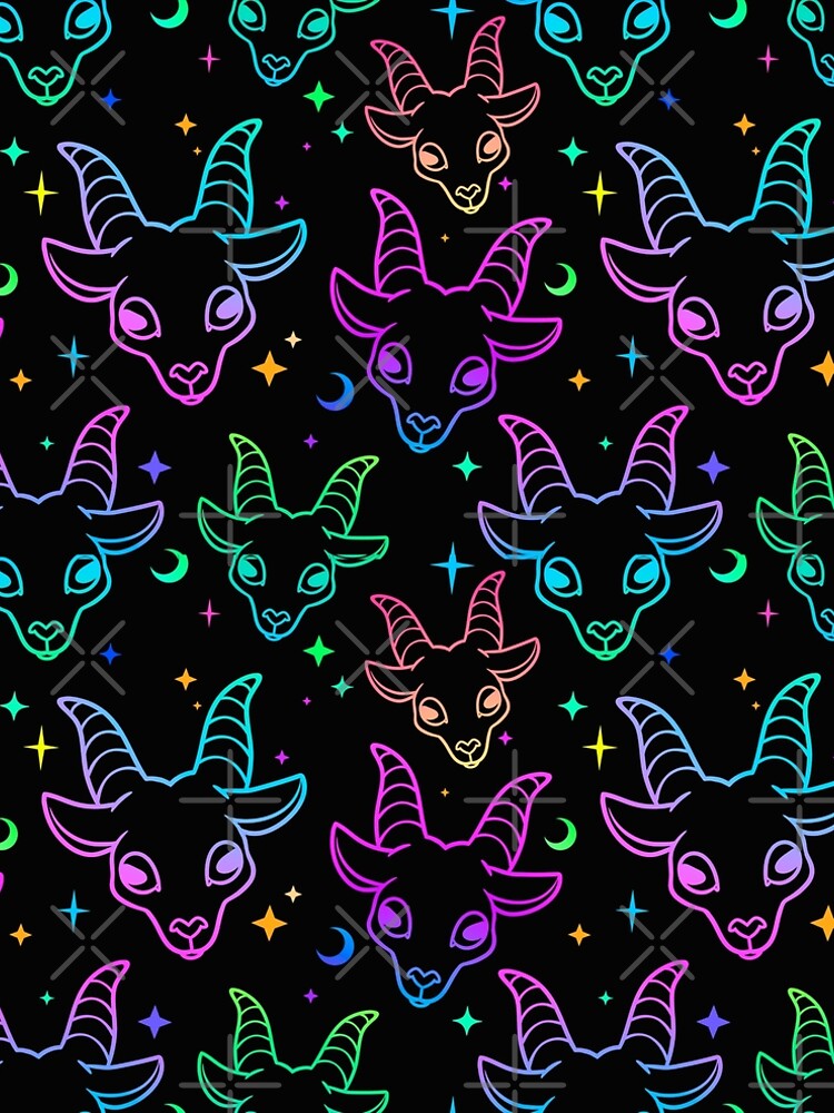 Imagen 4 de 4, Vestido acampanado con la obra Little Baphomet / Pastel Goth / Kawaii Pastel / Creepy Cute / / Negro y rosa / Calaveras y murciélagos, diseñada y vendida por TheNakednun.