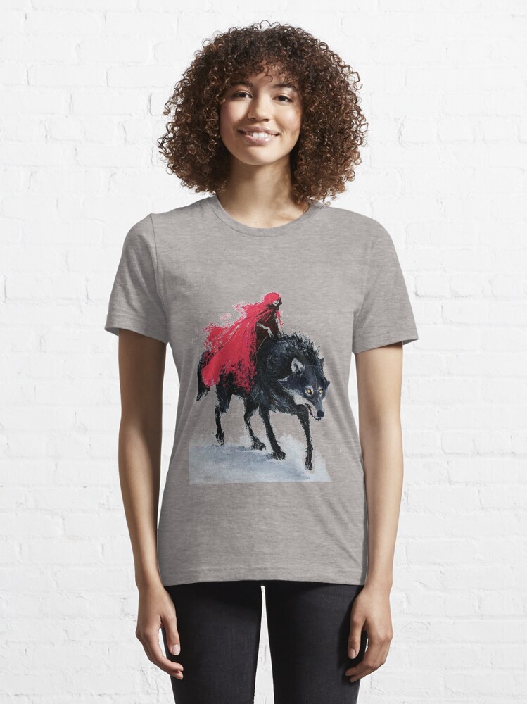 Camiseta esencial for Sale con la obra caperucita roja montando lobo ilustracion gran lobo malo caperucita roja lobo gris dibujo arte cuento de hadas pequena ilustracion de sombrero rojo PNG Clipart d...