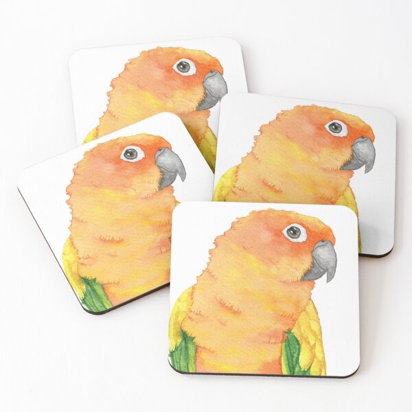 Item preview, sun parakeet watercolor bird portrait painting designed and sold by L'Atelier Oranjade.