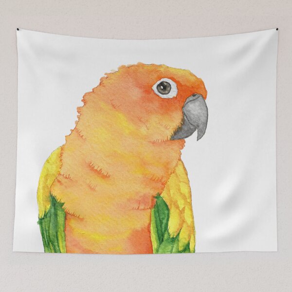 Item preview, sun parakeet watercolor bird portrait painting designed and sold by L'Atelier Oranjade.