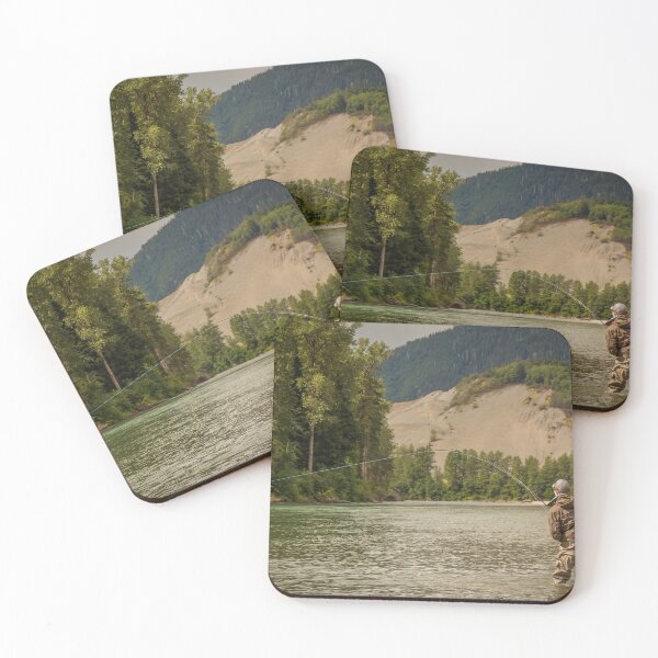 Item preview, A fly fisherman hooked into a fish on a river with mountains and trees in the background designed and sold by SnapTPhotograph.