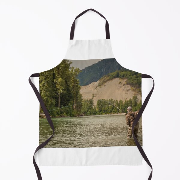 Item preview, A fly fisherman hooked into a fish on a river with mountains and trees in the background designed and sold by SnapTPhotograph.