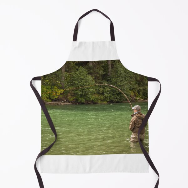 Item preview, A man hooked into a fish while fly fishing on a deep green river designed and sold by SnapTPhotograph.