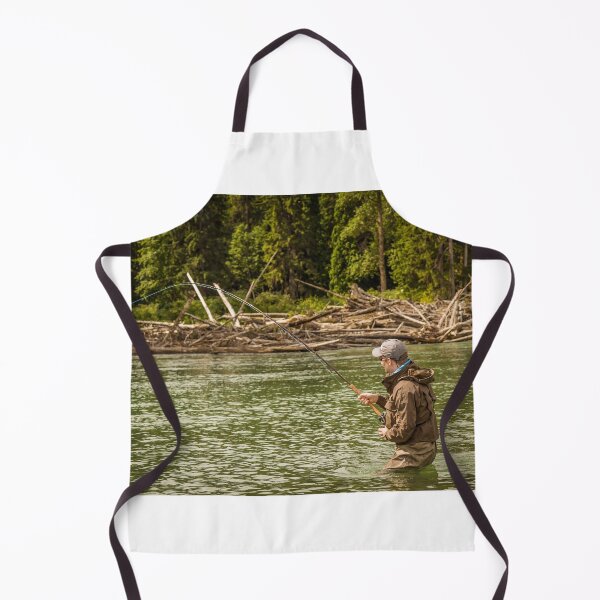 Item preview, A man hooked into a fish while fly fishing on a deep green river. designed and sold by SnapTPhotograph.