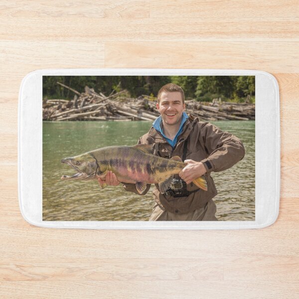 Item preview, A happy sport fisherman holding up a big trophy Chum Salmon designed and sold by SnapTPhotograph.