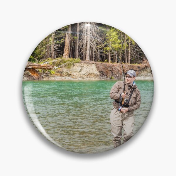 Item preview, A sport fly fisherman hooked into a salmon on a river in British Columbia designed and sold by SnapTPhotograph.