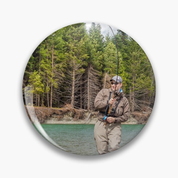 Item preview, Closeup of a sport fly fisherman hooked into a salmon on a river in British Columbia designed and sold by SnapTPhotograph.