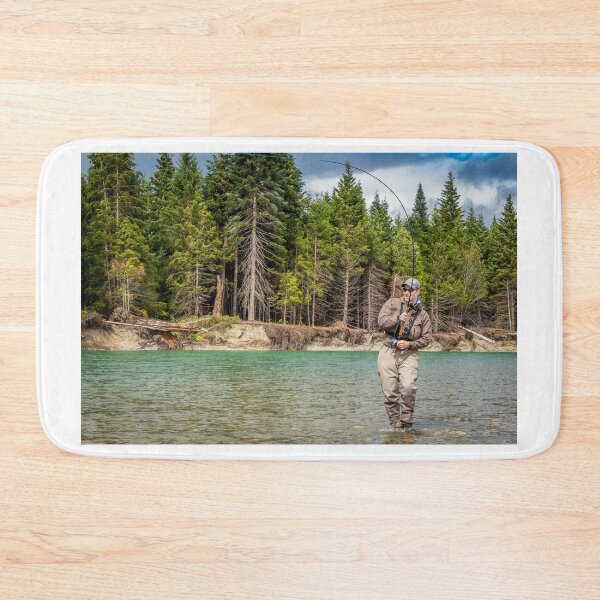 Item preview, Closeup of a sport fly fisherman hooked into a salmon on a river in British Columbia designed and sold by SnapTPhotograph.