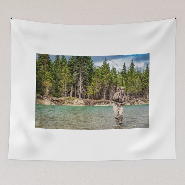 Item preview, Closeup of a sport fly fisherman hooked into a salmon on a river in British Columbia designed and sold by SnapTPhotograph.