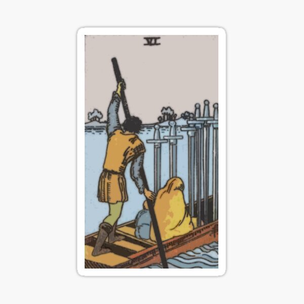 Six of Swords Rider Waite Tarot Card - High Quality Sticker