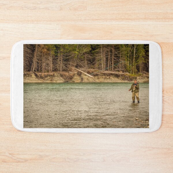 Item preview, A man hooked into a fish while fly fishing in British Columbia, near Kitimat designed and sold by SnapTPhotograph.