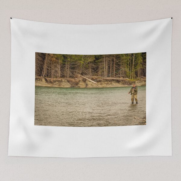 Item preview, A man hooked into a fish while fly fishing in British Columbia, near Kitimat designed and sold by SnapTPhotograph.