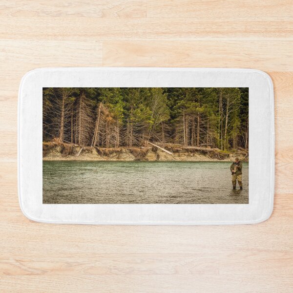 Item preview, A man hooked into a fish while fly fishing in British Columbia, near Kitimat designed and sold by SnapTPhotograph.