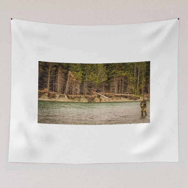 Item preview, A man hooked into a fish while fly fishing in British Columbia, near Kitimat designed and sold by SnapTPhotograph.