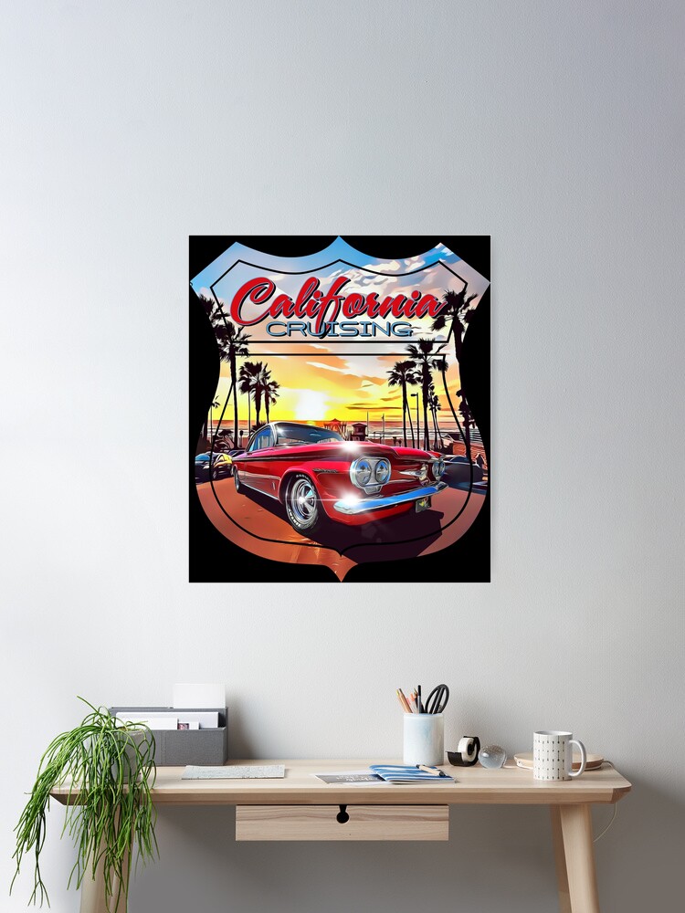 Thumbnail 2 of 3, Poster, Cruising Classic Car Route 66 Corvair designed and sold by FlatSixGraphics.
