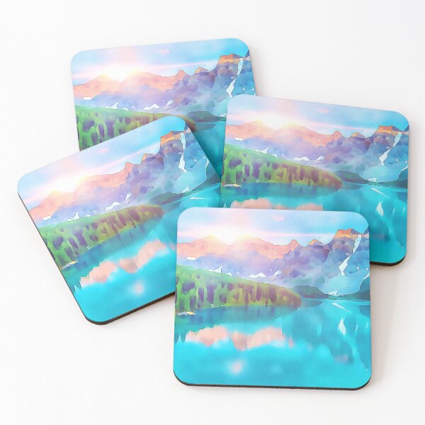 Item preview, Watercolor Painting Lighted Tranquil Blue Mountain Lake in Your Calm Mind designed and sold by iASunshine.