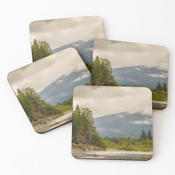 Item preview, Landscape of a river, mountain and forest, with an eagle in the sky, during a cloudy summer day. designed and sold by SnapTPhotograph.