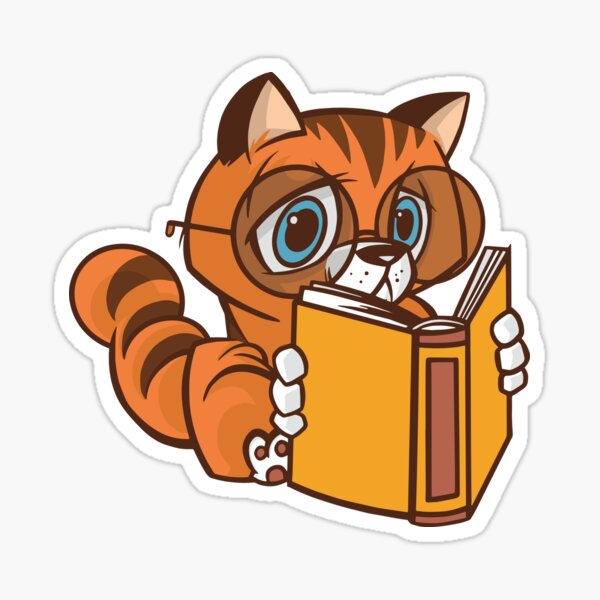 nerd-cat-reading-a-book-sticker-for-sale-by-onepixart-redbubble