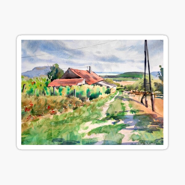 Item preview, Watercolour landscape painting - View over LAKE BALATON - Hungarian Uplands - digital art print designed and sold by lyatee.
