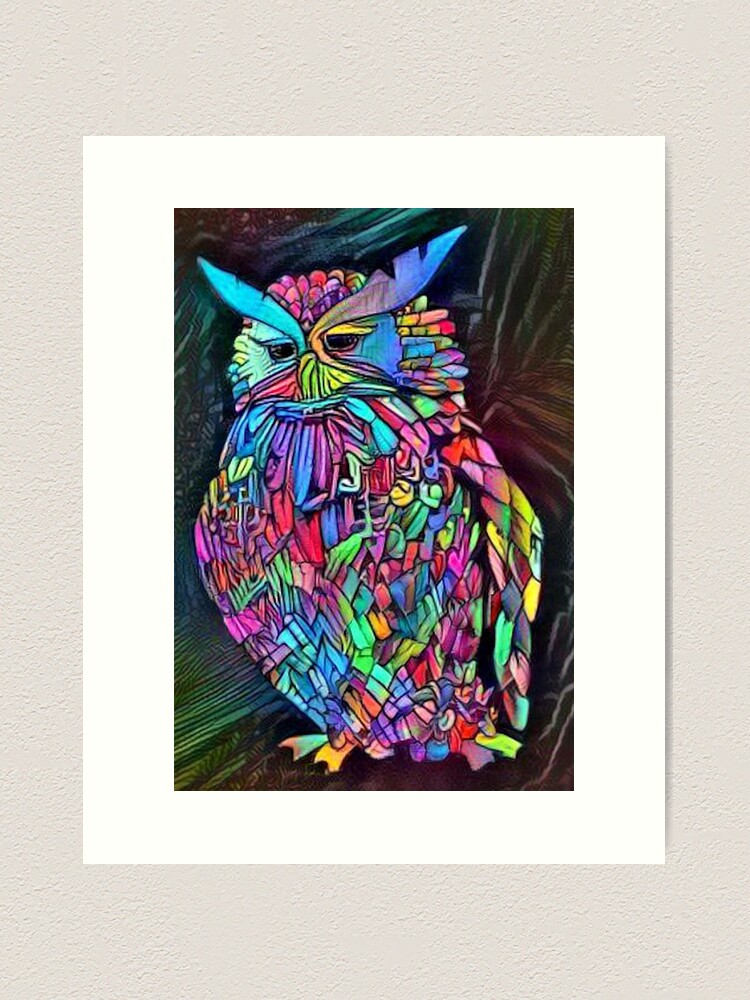 Retro Hippy Owl - Psychedelic Colors Abstract Design Art Print for Sale by  ittybittyowl