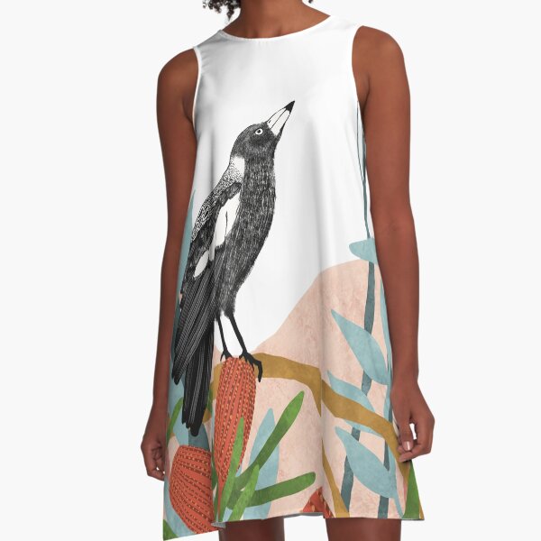 Australian Magpie amongst Banksia Flowers A-Line Dress