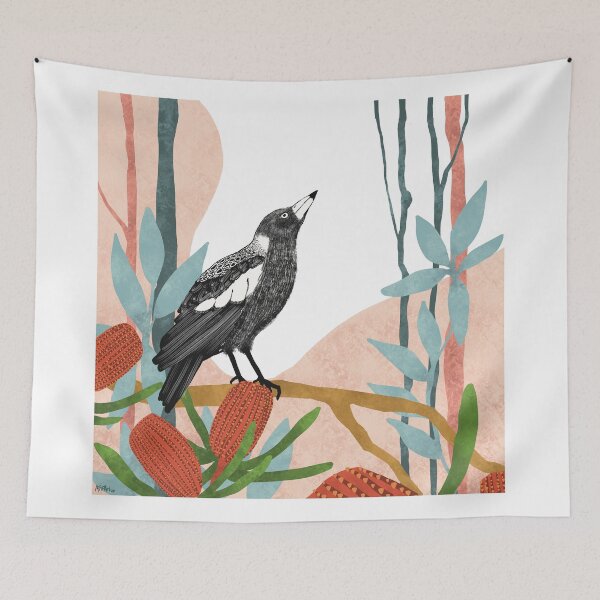 Item preview, Australian Magpie amongst Banksia Flowers designed and sold by Afifah Intanjudin.
