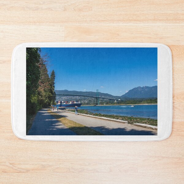 Item preview, A container ship passing through the Lions Gate Bridge, from the sea wall designed and sold by SnapTPhotograph.