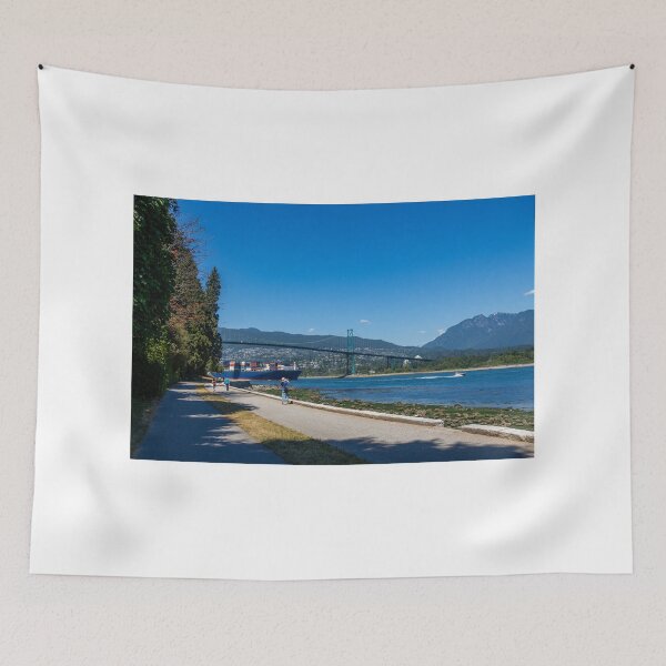 Item preview, A container ship passing through the Lions Gate Bridge, from the sea wall designed and sold by SnapTPhotograph.