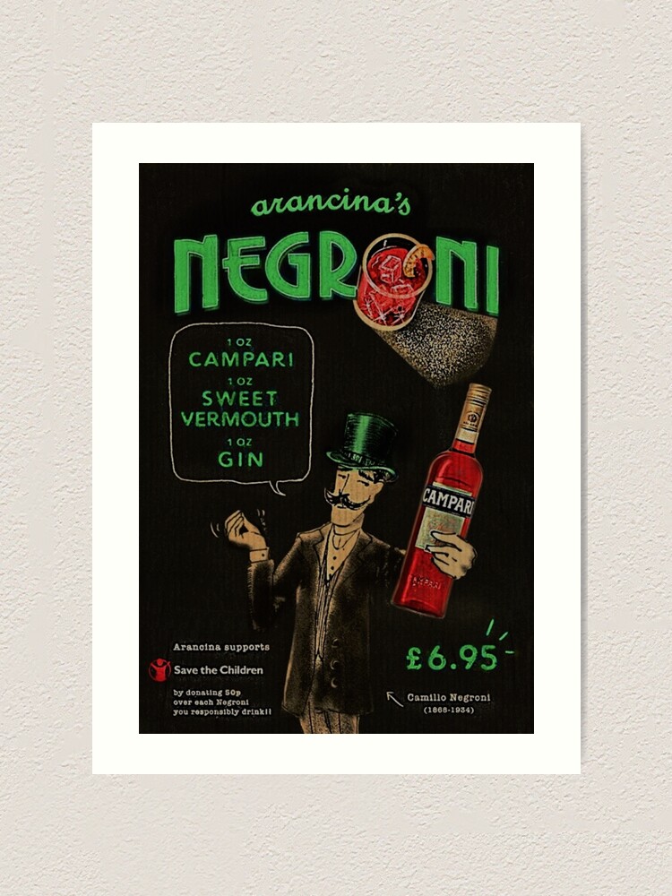 Vintage Green Arancinas Negroni Campari Sweet Vermouth Gin Cocktails  Advertising Poster | Art Print