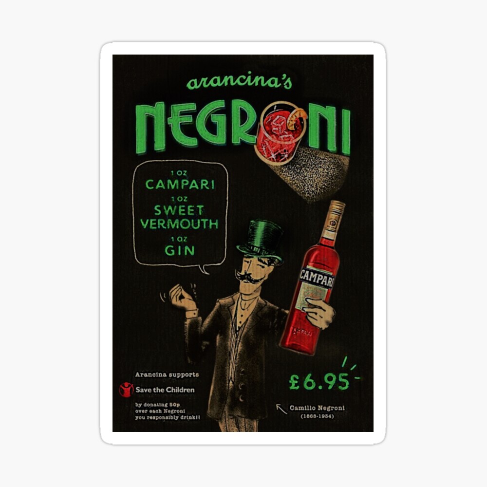 Vintage Green Arancinas Negroni Campari Sweet Vermouth Gin Cocktails  Advertising Poster