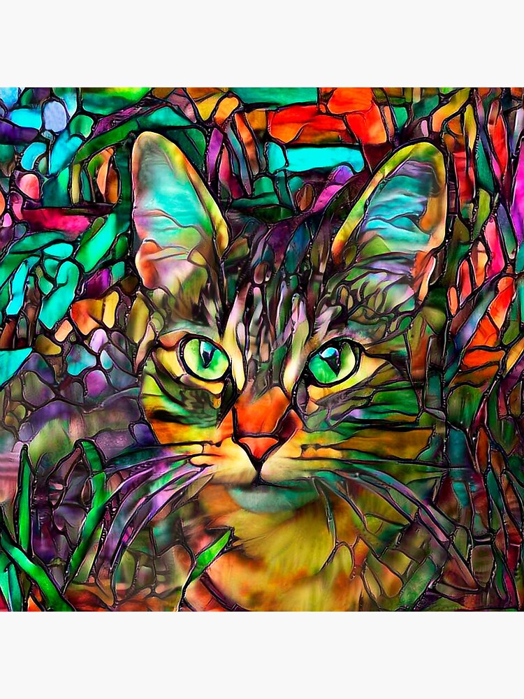 Stained Glass Tabby Cat - Square Format Poster for Sale by Peggy Collins