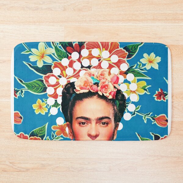 Item preview, Frida Kahlo print, flowers, color on blue Mexican tablecloth designed and sold by Adriana C (All about Frida).