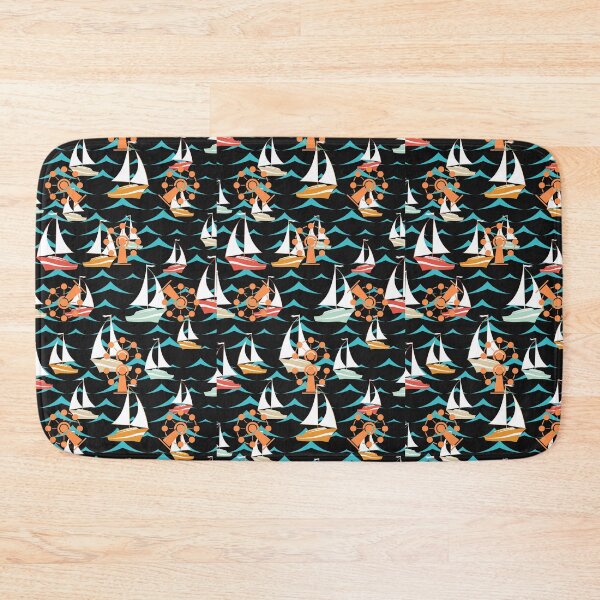 Item preview, Orange Ferry Boat Scrub Cap Pattern in Sea designed and sold by wodra.