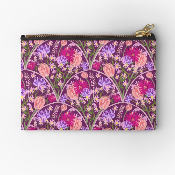 Wildflowers in Scallops in Aubergine by Tea with Xanthe Zipper Pouch