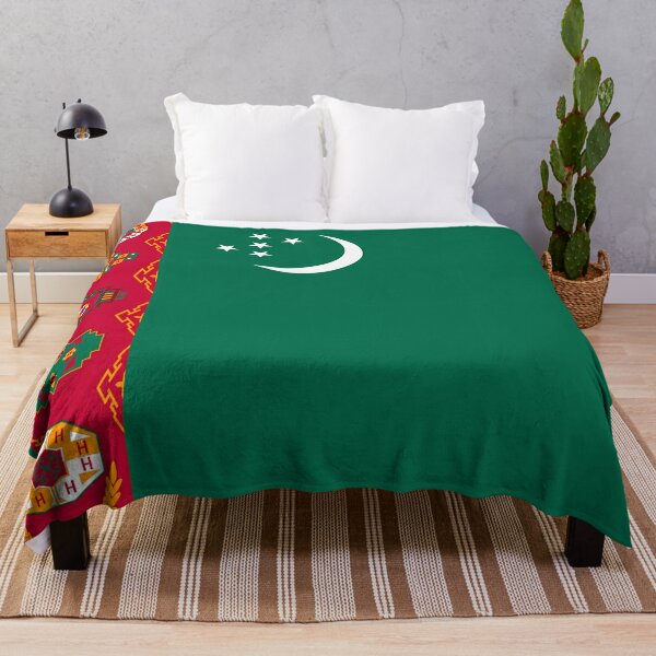 Turkmenistan flag,Turkmen logo Throw Blanket