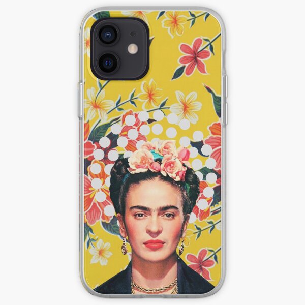 Frida Kahlo print, flowers, color on ocher Mexican tablecloth iPhone Soft Case