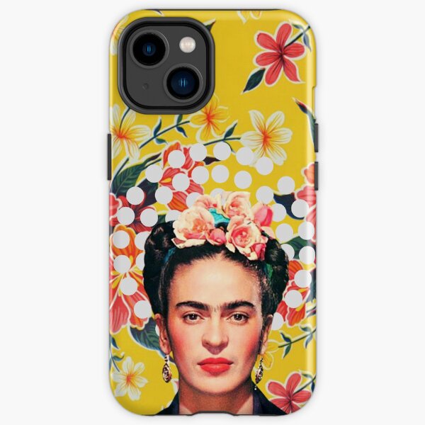 Frida Kahlo print, flowers, color on ocher Mexican tablecloth iPhone Tough Case