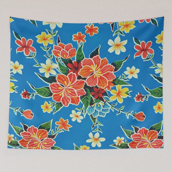 Item preview, Color flower print, blue Mexican tablecloth designed and sold by Adriana C (All about Frida).